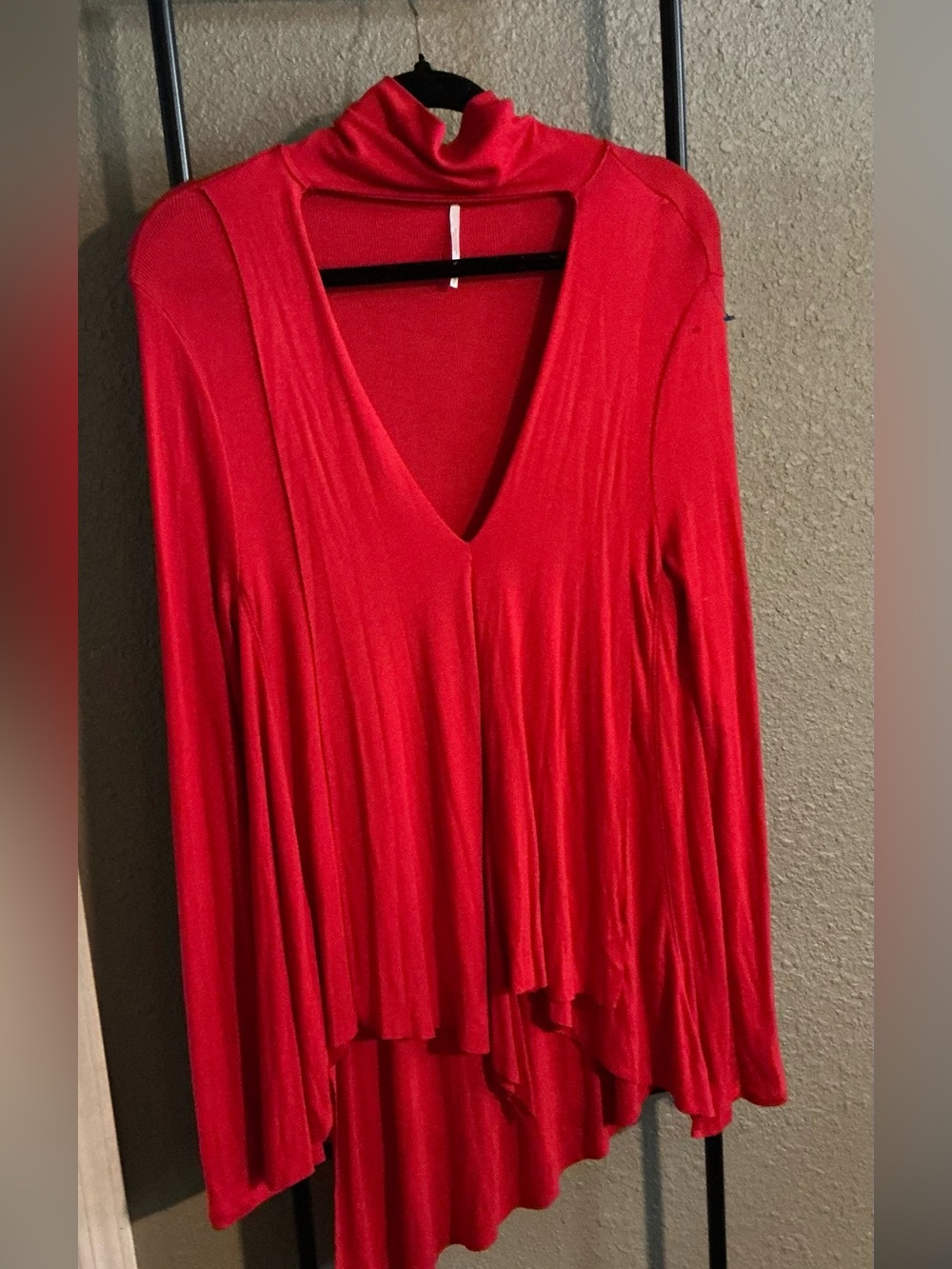 Free People Deep V Red Draped Tunic with Mock Neck